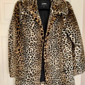 Leopard print fur car coat
